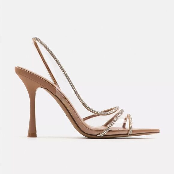 ZARA RHINESTONE VINYL HIGH HEEL SANDALS - Picture 4 of 9